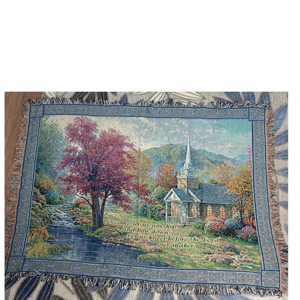 Thomas Kinkade Stream of Living Water Tapestry Throw Blanket Psalm 95:6 51x68